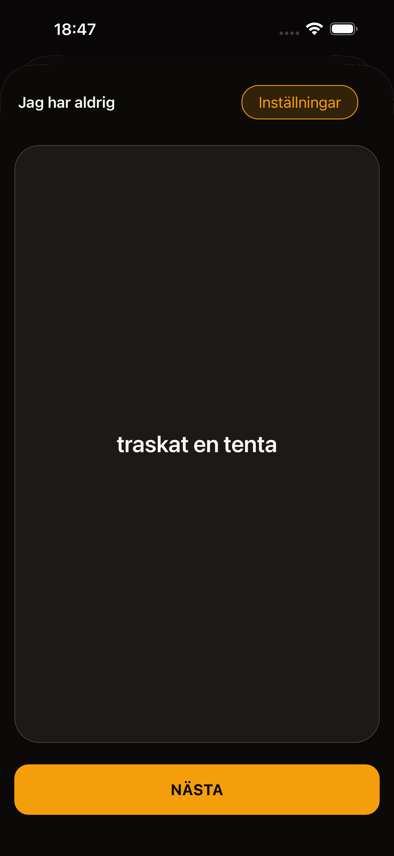 Jag har aldrig-spelskärm med räven som maskot