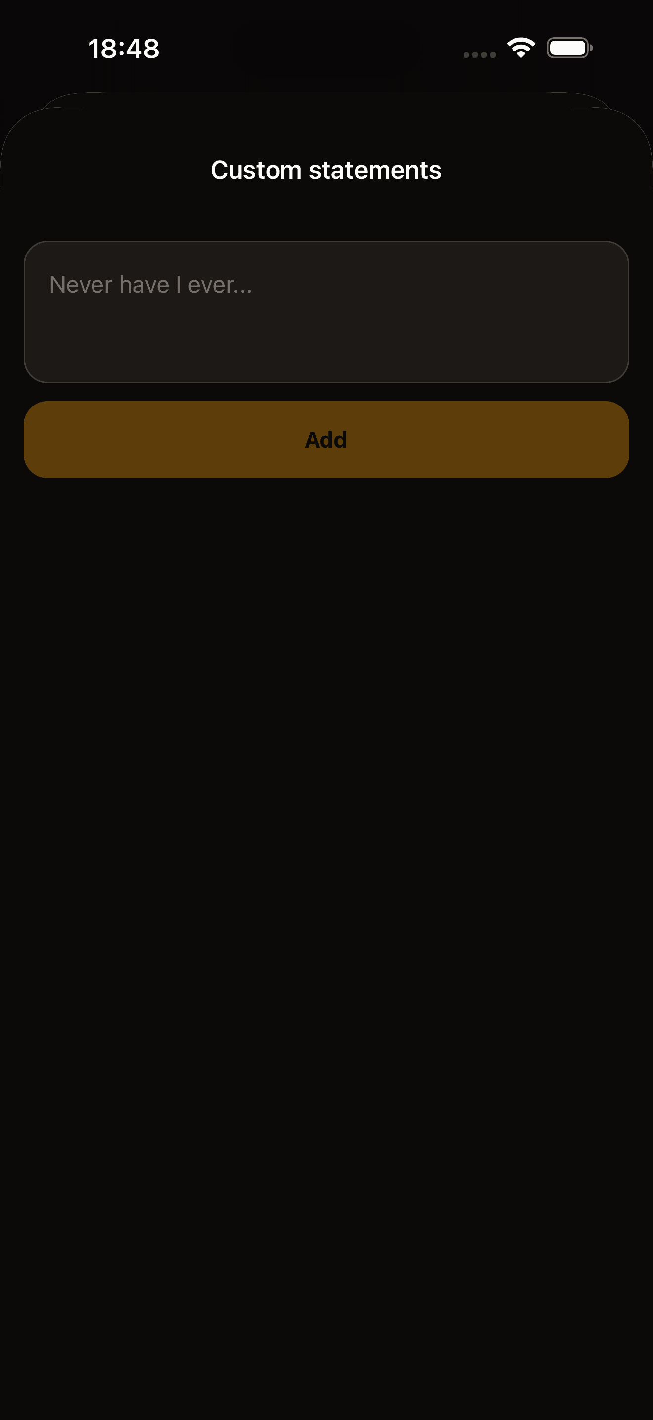 Never Have I Ever custom statements editor on the phone