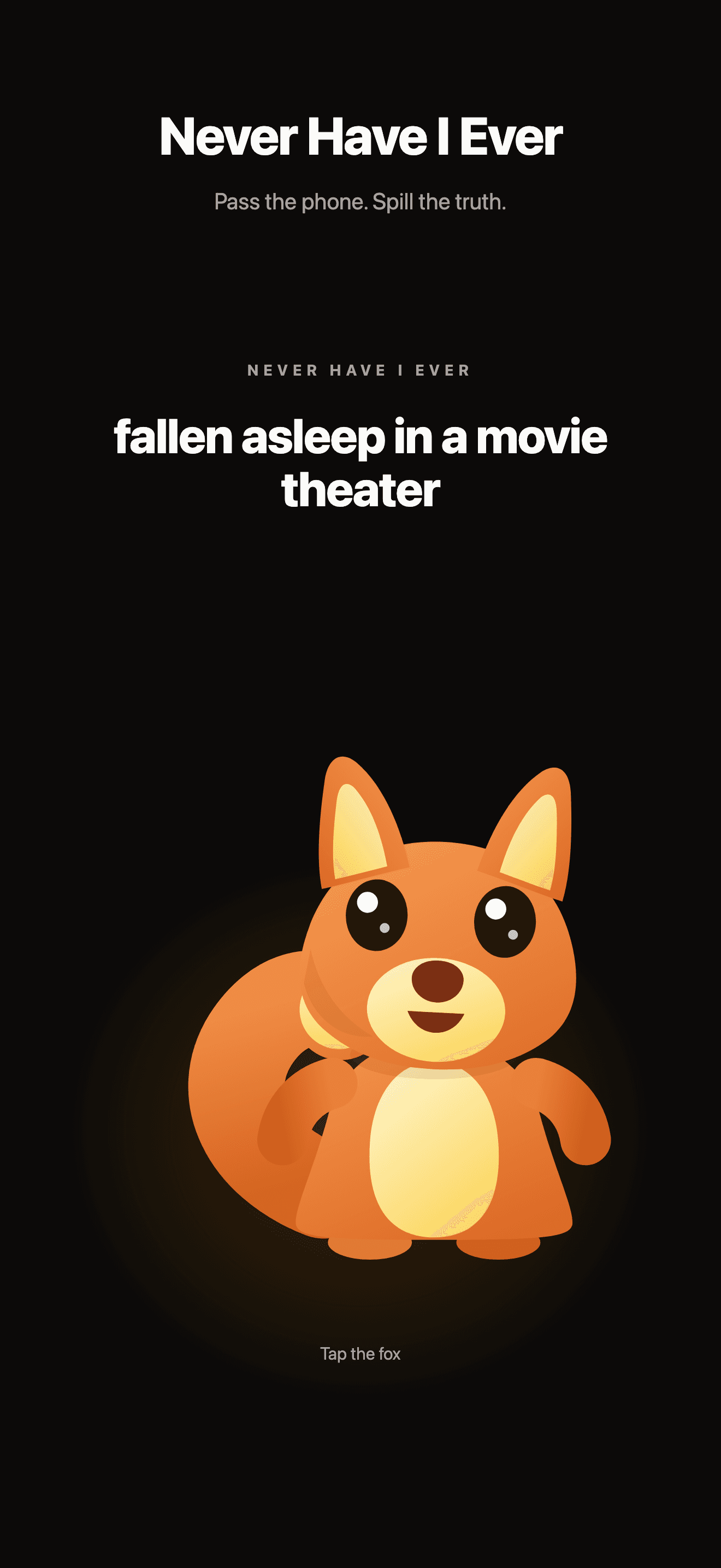 Never Have I Ever play screen with the fox mascot